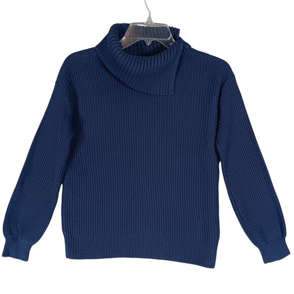 Talbots Blue Knit Sweater Top Size Small Long Sleeve Turtle Slit Neckline - Picture 1 of 6